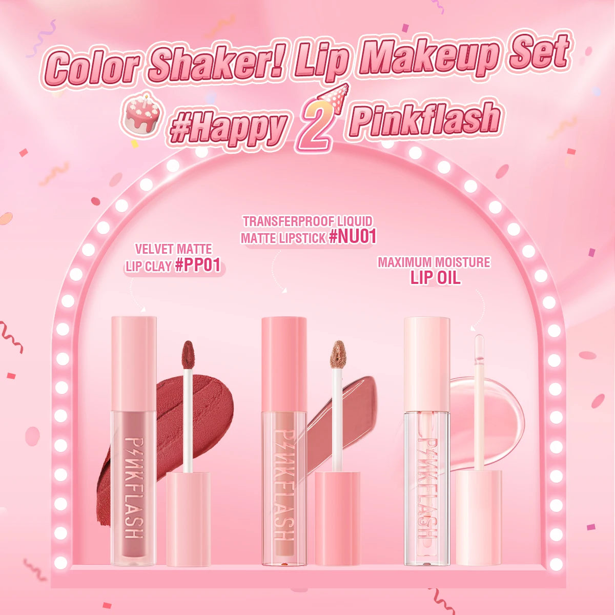 PINKFLASH 2 Anniversary Full Makeup Sets Waterproof Liquid Lipstick Face Concealer Eyeshadow Palette Mascara Eyebrow Cosmetics
