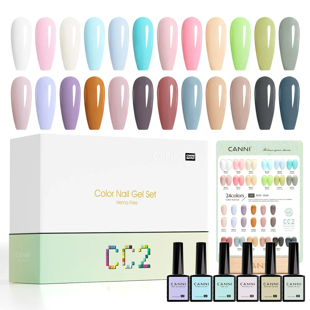 CC7 CANNI Nail Gel Polish VIP Kit 9ml HEMA FREE Soak Off UV LED Gel Nail Semi Permanent Glossy Diamond Top Coat Set 6/30pcs Set