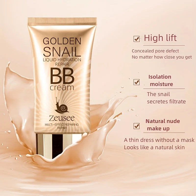 Golden Snail Hyaluronic Acid BB Cream Moisturizing Face Makeup Foundation Medium Coverage for All Skin Tones