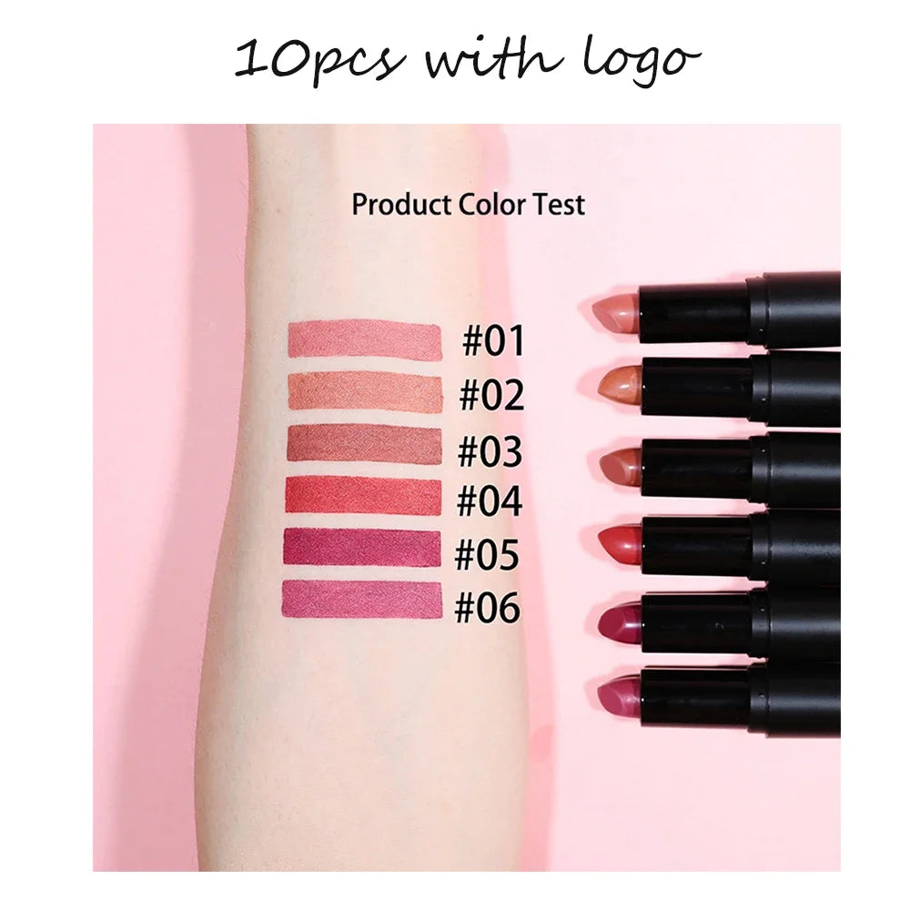 Custom 6colors Matte Black Tube Lipstick Non Stick Cup Long Lasting Waterproof Velvet Not Fading Sexy Red Lipstick Bulk Makeup