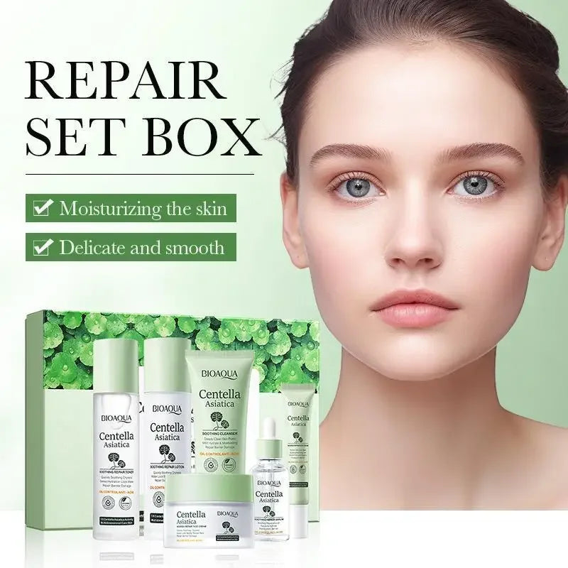 6pcs BIOAQUA Asian Centella Skin Care Sets Moisturizing Firming Face Cream Facial Cleanser Serum Toner Skin Care Set Products
