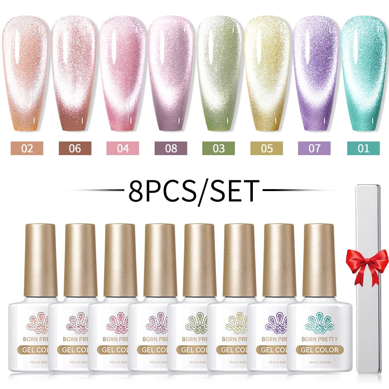 BORN PRETTY Sparkling Moonlight Cat Magnetic Gel Polish Set Semi Permanent Soak Off Crystal Gel Nail Polish Kit For Nail Art DIY