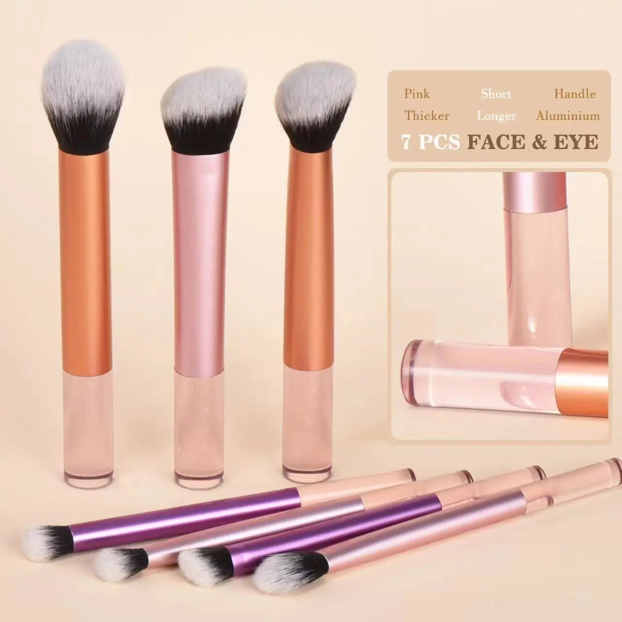 7 RT8 16 mixed-color long aluminum tube makeup brush set Rt same blush brush loose powder trimming beauty tool
