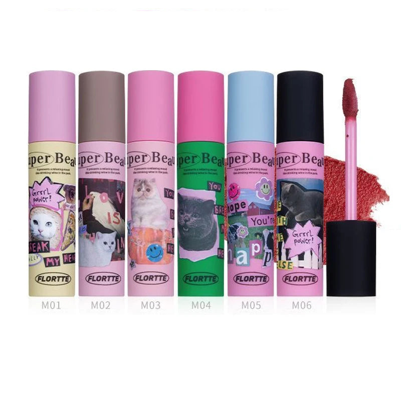 FLORTTE Matte Lipstick Velvet Lip Cream Matte Liquid Long-Lasting Wear Non-Stick Cup Not Fade Waterproof Lip Gloss