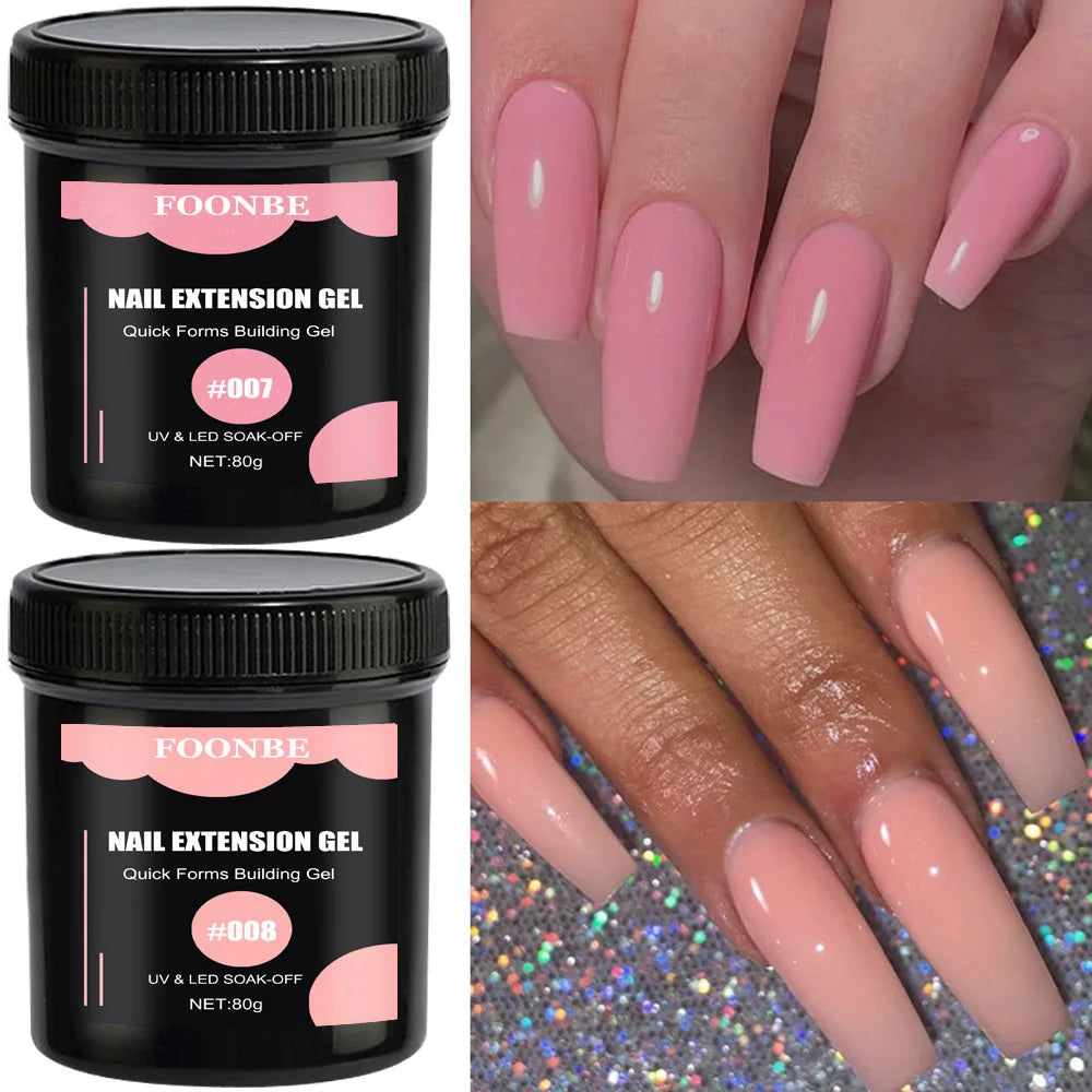 80g Nail Extension Gel Nude Pink Semi-Permanent Soft Gel Medium Viscosity White Clear Nails Builder Jelly French Nail Form Build