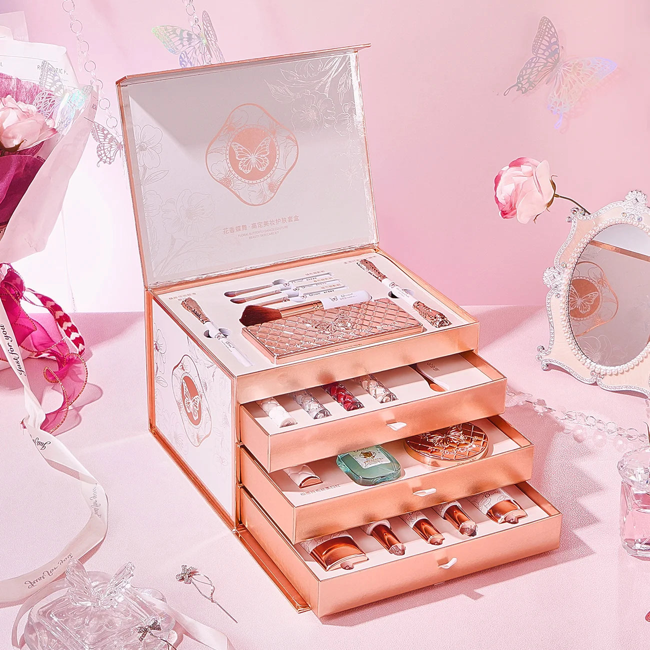 22Pcs/ Set Makeup Sets Included Long Lasting Lipsticks BB Cream Concealer Comestics Mushroom Puff Loose Pwder Highlight Blush