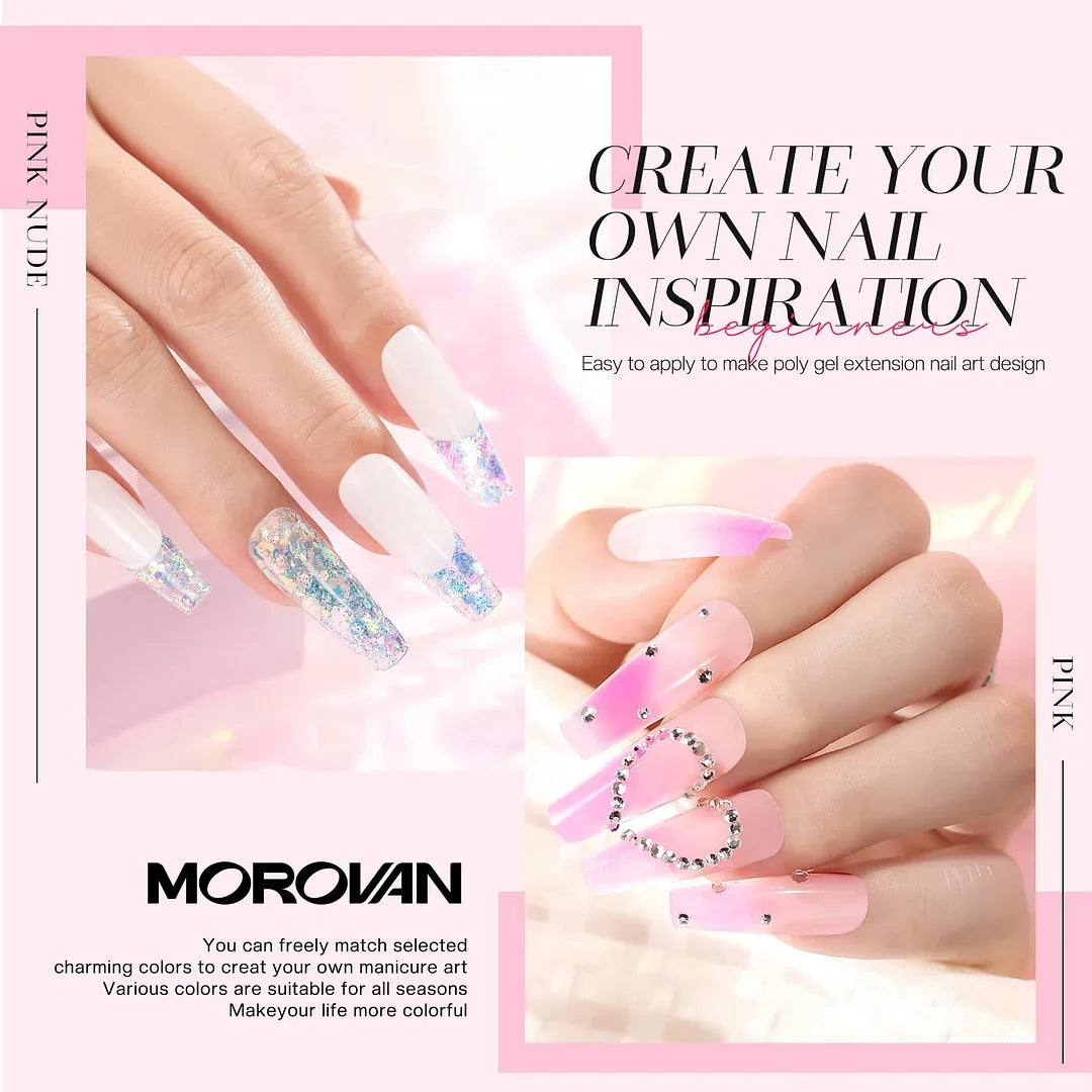 Poly Nail Gel Set - 8 Colors Pink Poly Extension Gel Professional Poly Nail Gel Packs for Beginners for Nail Extension DIY Art