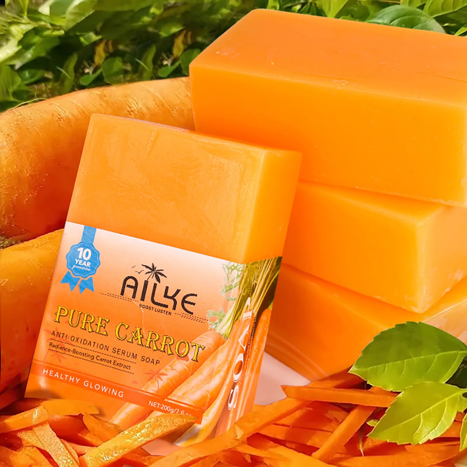 AILKE Carrot Anti-Oxidation Whitening Serum Soap, Brighten, Even Skin Tone, For Black Dark Caramel Skin, Vegan Soap, 200g