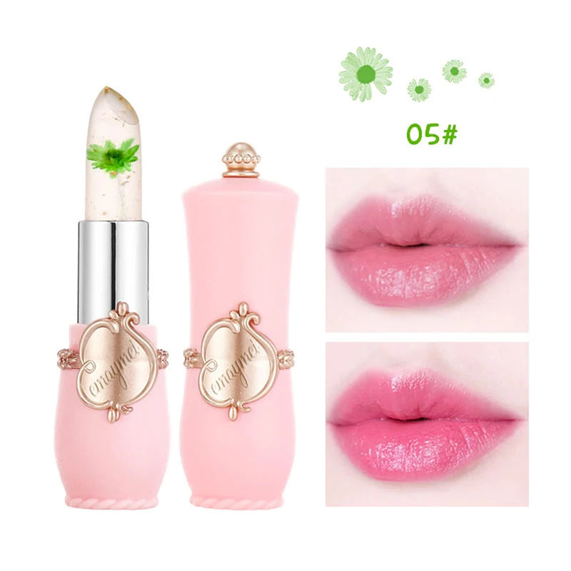 QCUG Crystal Flower Jelly Lipstick, Long Lasting Nutritious Lip Balm Lips Moisturizer Temperature Color Change Lip Gloss