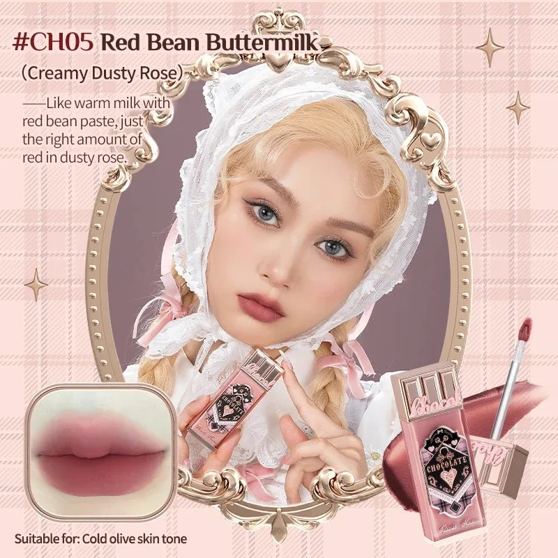 Flower Knows Chocolate Cloud Lip Cream Lightweight Matte Long Lasting Liquid Lipstick Makeup Lip Mud 4.5ml Waterproof