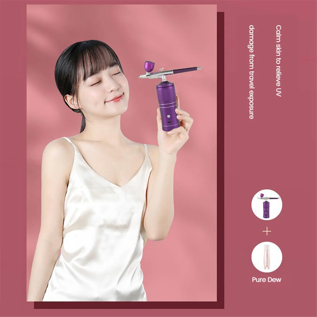 ABQR Airbrush Kit Rechargeable Cordless Airbrush Compressor Portable+0.3mm Nozzle Cleaning Brush Set for Makeup Nail Art B