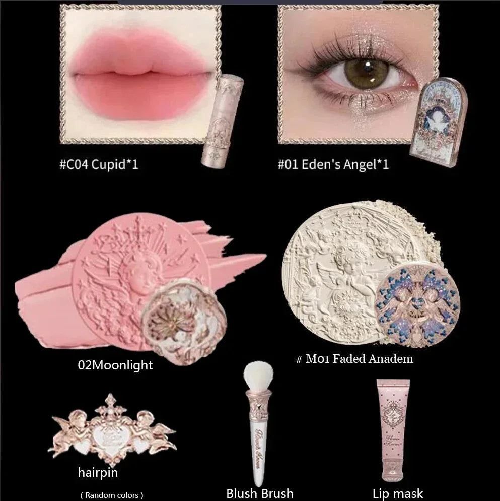 Flower Know Little Angel Collection Makeup Gift Box Eyeshadow Blush Cream Matte Lipstick Highlighter Full Kit All In One