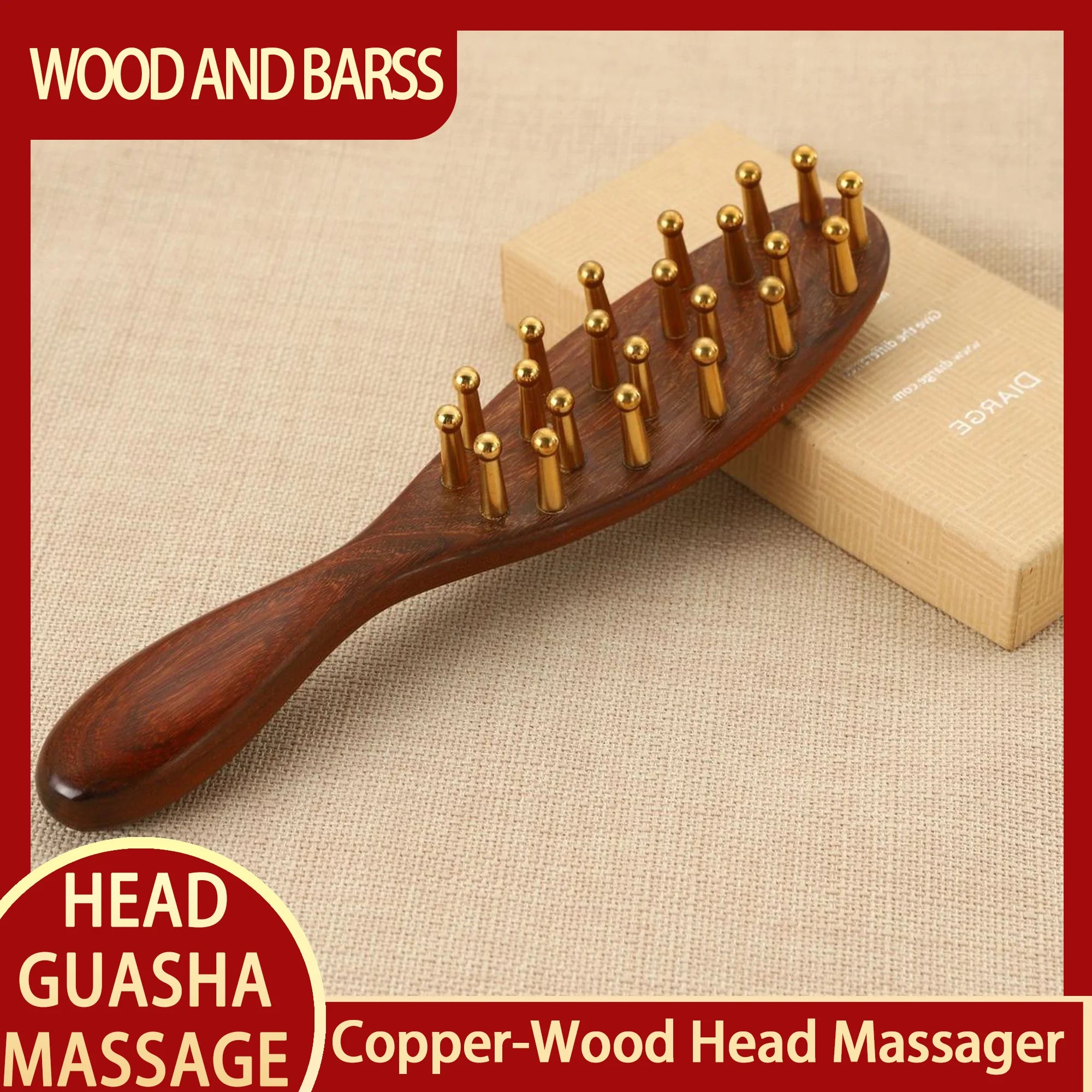 Head meridians massage comb copper wood meridians fine tooth comb needling Guasha scalp relax