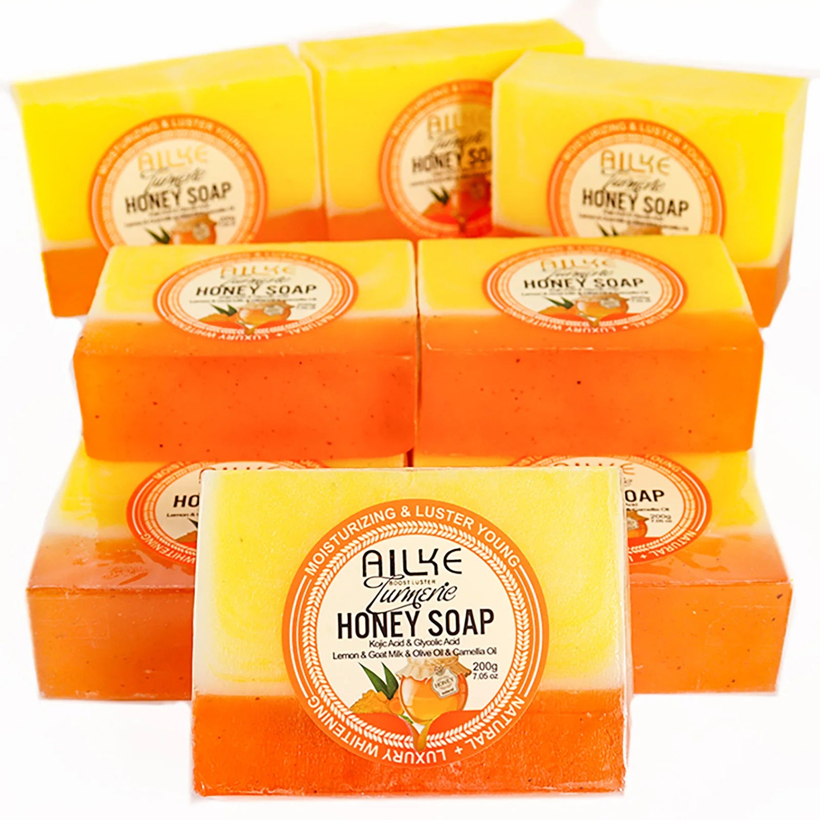 AILKE Natural Turmeric Honey Soap Cleanser, Lightening, Clean Skin, Remove Dark Spots, Stains, for Face and Body, 200g/7 oz