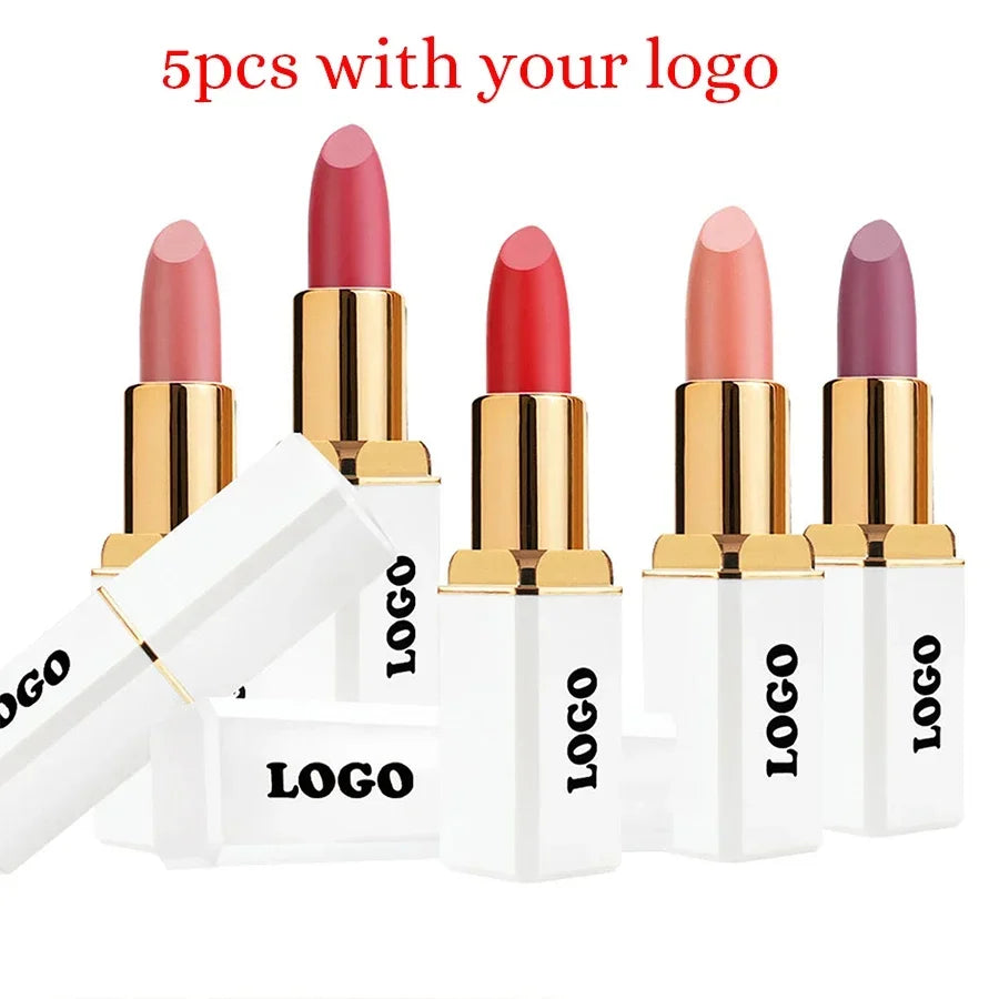 Private Labe 24-color Solid Lipstick Custom Logo White Square Tube Matte Lipsticks Bulk Waterproof Long-lasting Makeup Vegan