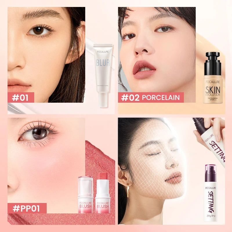 FOCALLURE Full Face Makeup Set Liquid Concealer Waterproof Primer Gel Blush Stick Spray Fixer Face Makeup Women Cosmetics