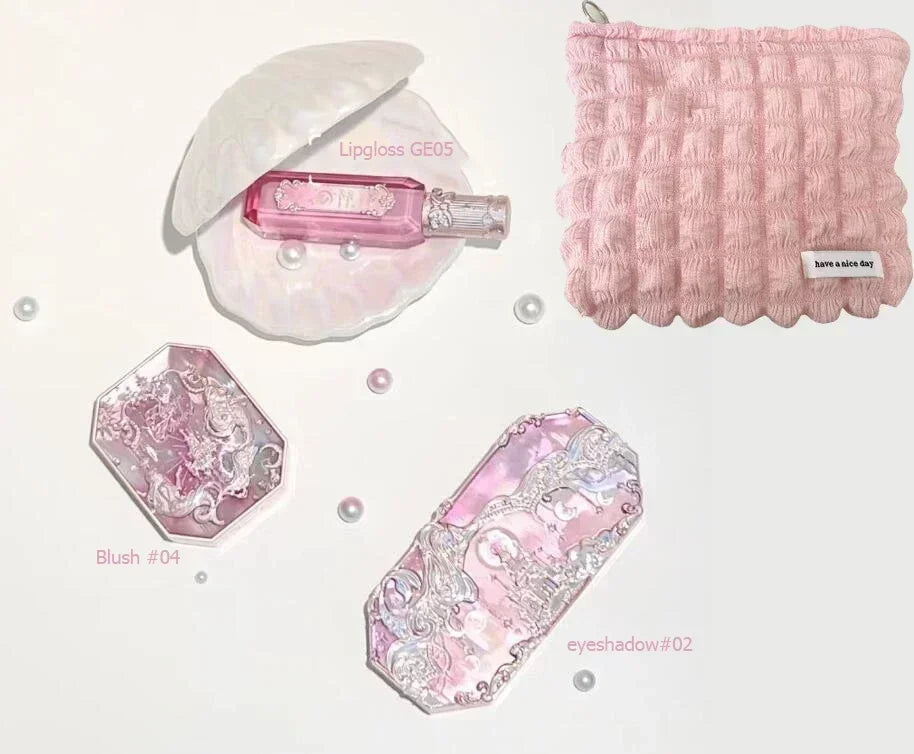 Makeup Set Flower Knows Moonlit Mermaid Eye Shadow Palette Matte Blush And Lipgloss Kit Maquiagem With Bag