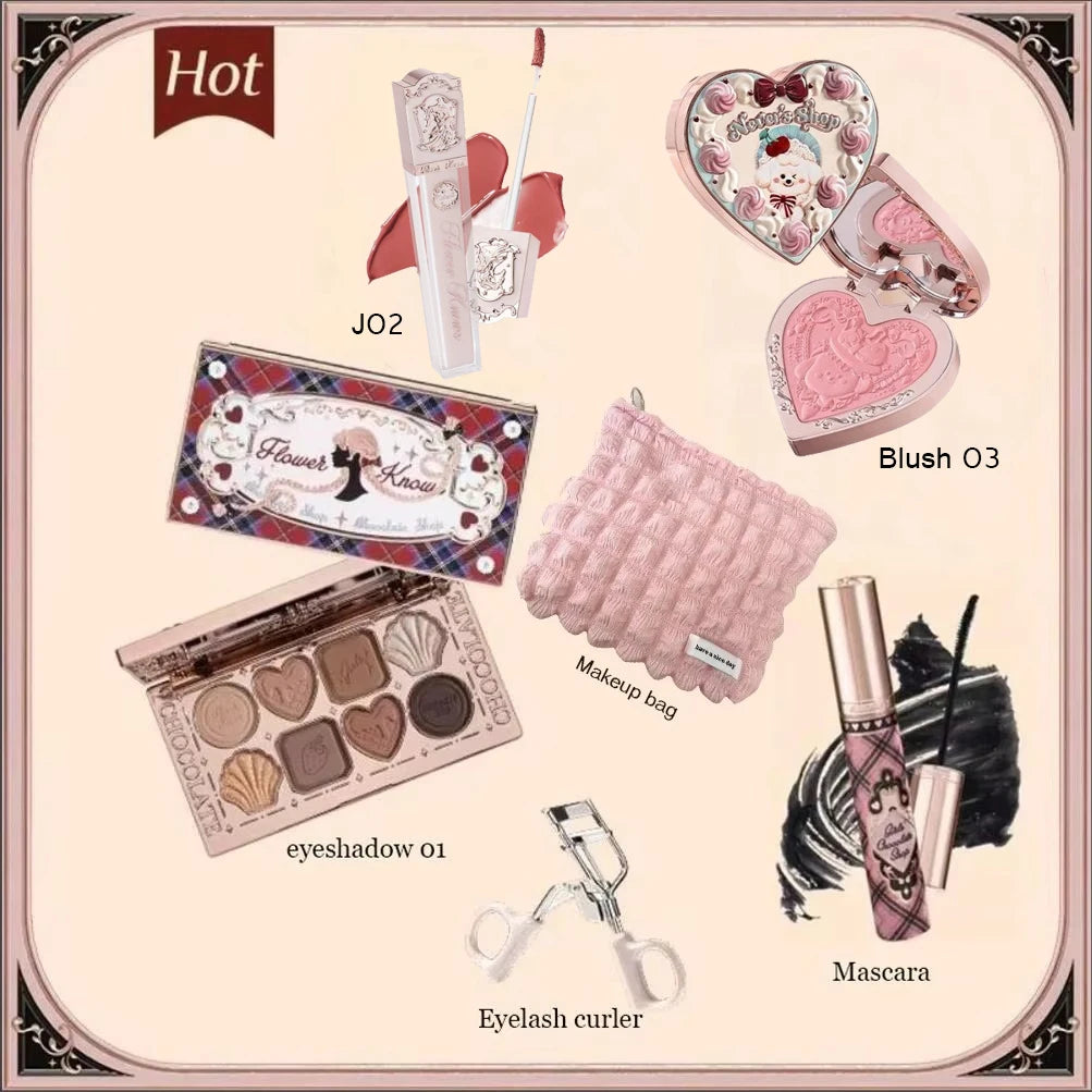 Flower Knows Chocolate Series All In Makeup Set Eyeshadow Palette Matte Lip Mud Blush Long Lasting Black Mascara Cream Original