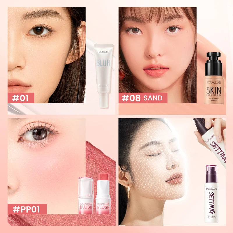 FOCALLURE Full Face Makeup Set Liquid Concealer Waterproof Primer Gel Blush Stick Spray Fixer Face Makeup Women Cosmetics