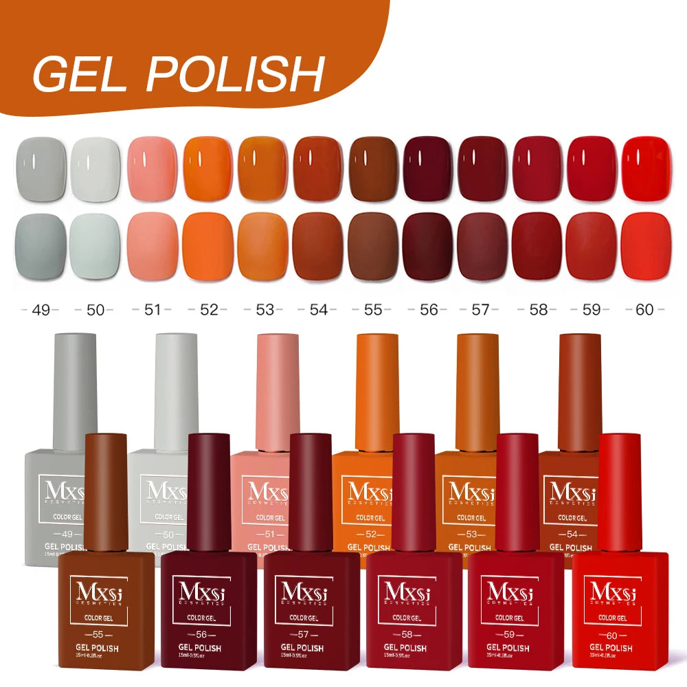 Mxsi 12Pcs 15ml Sparkly Red Pink Gel Nail Polish Set Glitter Semi Permanent Nail Art LED UV Gel Varnish Nail Supplies Kit