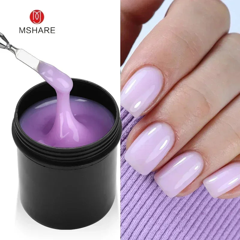 MSHARE Low Heat Milky Self Leveling Construction Gel for Nail Extension Medium Thick Natural Builder Reinforce UV Led Gel 142g