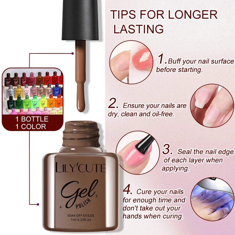 LILYCUTE 6Pcs/set 7ml Coffee Series Gel Nail Polish Kit