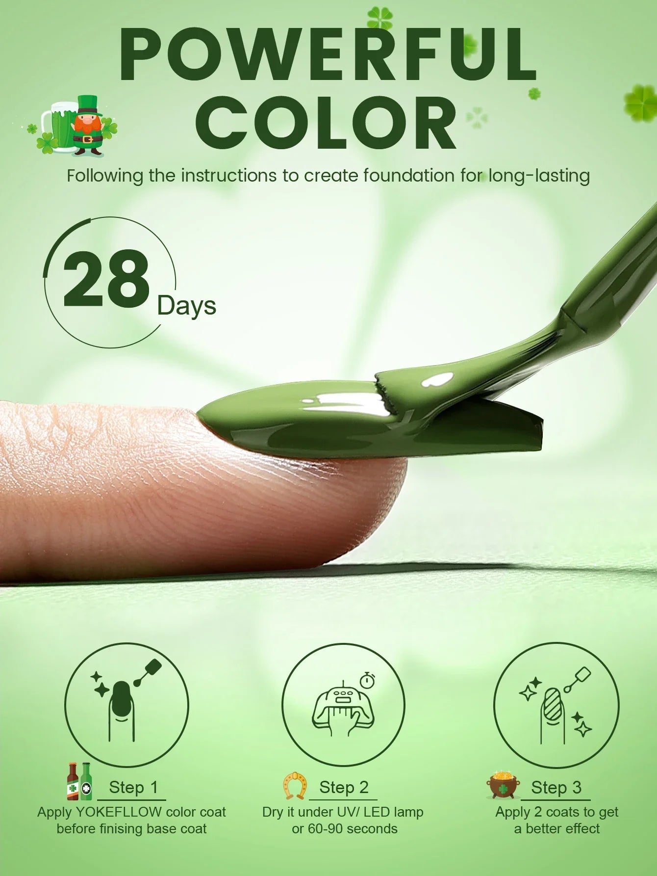 YOKEFELLOW Gel Nail Polish Set 10ml 6Pcs Green Soak Off UV LED Cure Gel Varnish for Nail Art Manicure DIY St. Patrick's Day