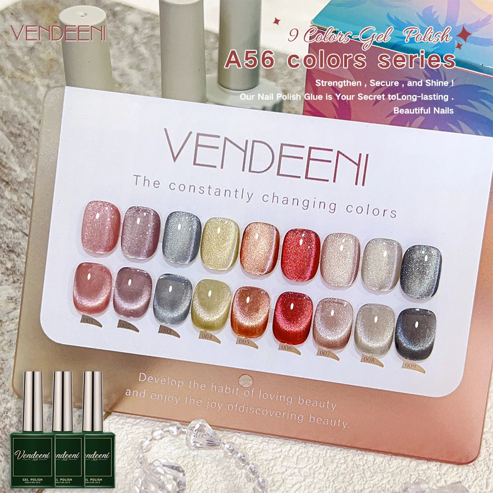 Vendeeni 9 Color/Set Crystal Cat Eye Gel Nail Polish Semi Permanent UV LED Gel Lacquer Magnetic Cat Eye Gel Varnish For Nail Art