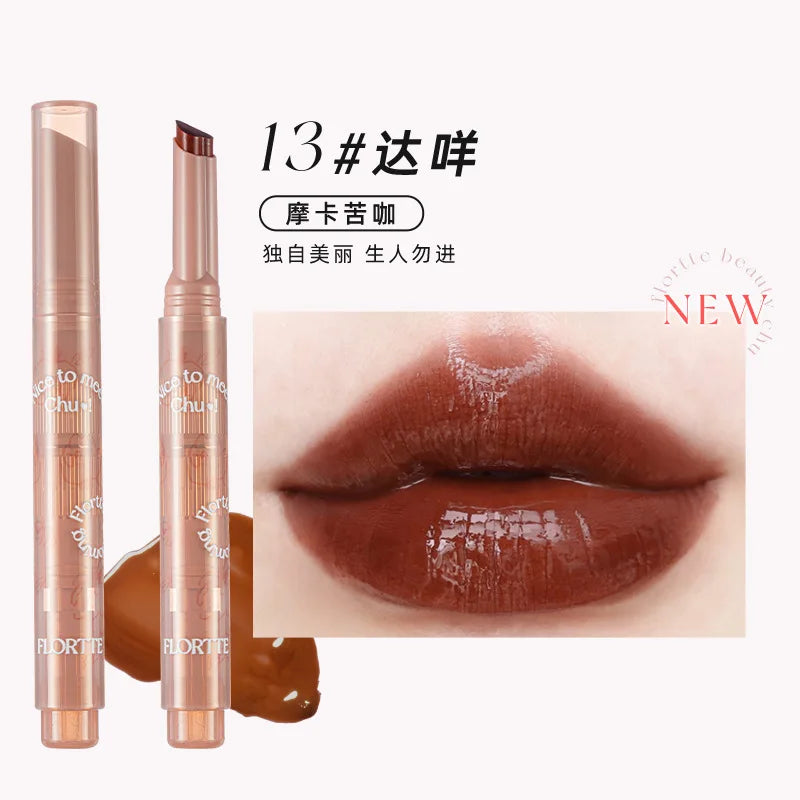 FLORTTE First Kiss Love Lipstick Pencil Lip Balm Mirror Shine Lip Glaze Lip Stick Korean Makeup Lipgloss