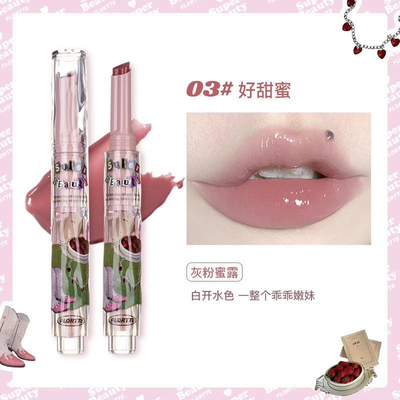 FLORTTE First Kiss Love Lipstick Pencil Lip Balm Mirror Shine Lip Glaze Lip Stick Korean Makeup Lipgloss