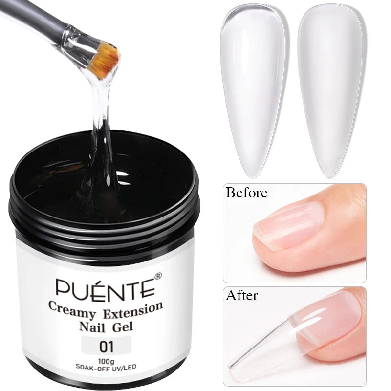 PUENTE 100g Creamy Extension Nail Gel Clear White Nude Pink Color Big Volume Builder Nail Gel Soak Off UV Gel For Nail Extension