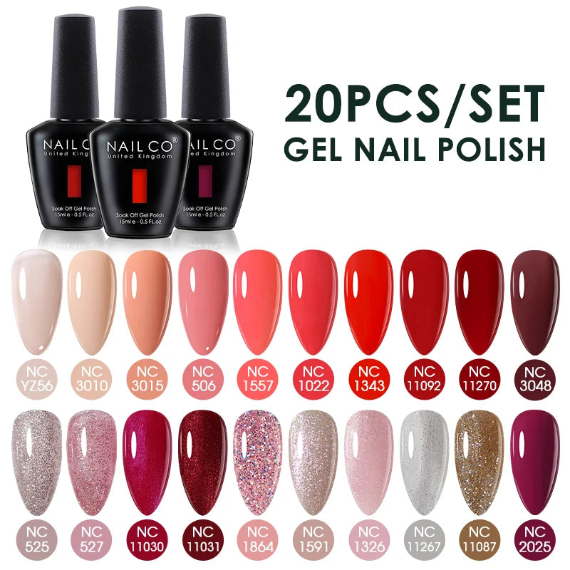 NAILCO 15ml 20/30pcs Gel Nail Polish Set Spring Summer Color UV Gel Nail Art All For Manicure  Gel Paint For DIY Professionals