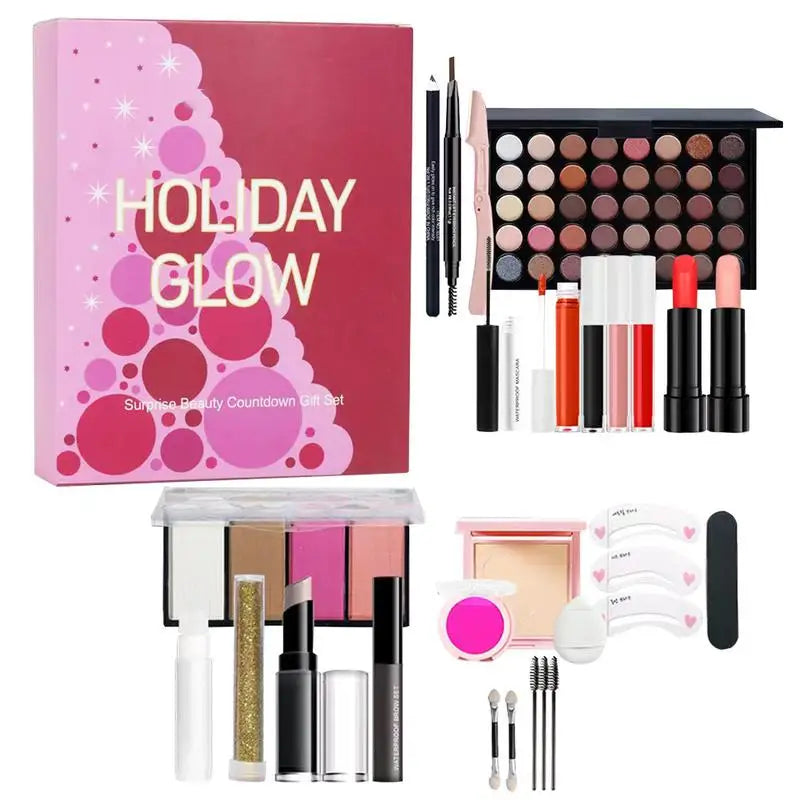 24pcs Christmas Makeup Lit Makeup Advent Calendar 2024 Beauty Christmas Countdown Calendar Eyebrown Pencil Eyeshadow Lipstick