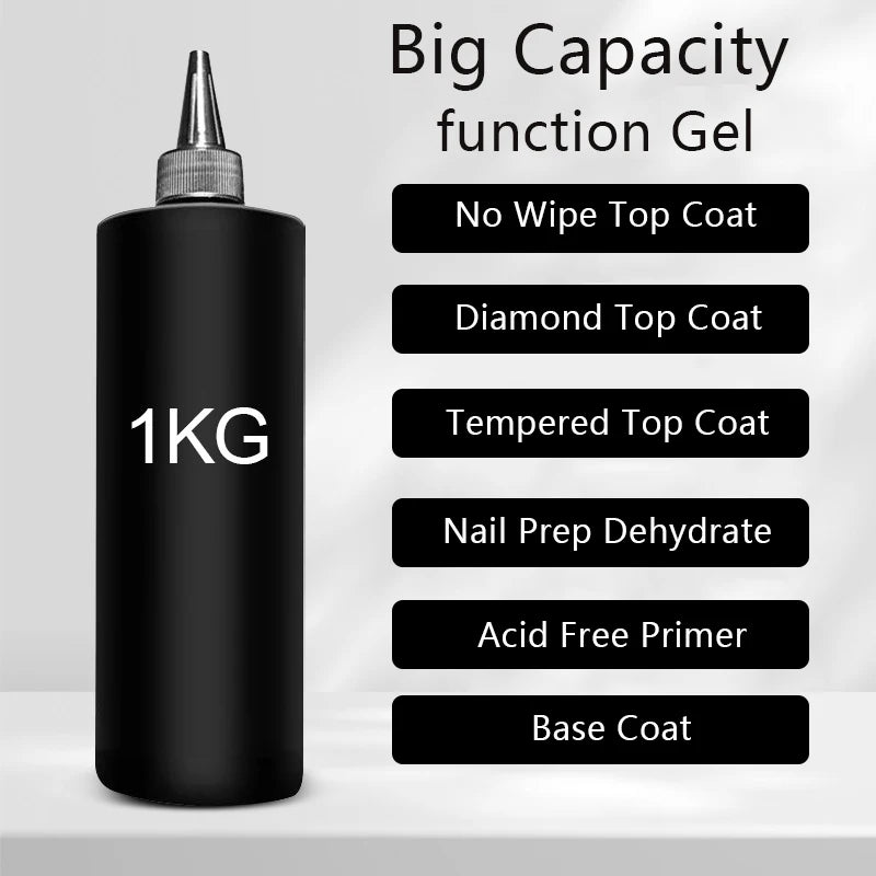1KG Shiny No Wipe Top Coat UV Base Gel Polish Matte Diamond Top Primer Nail Prep Dehydrate  Long Lasting Gel Refill Package