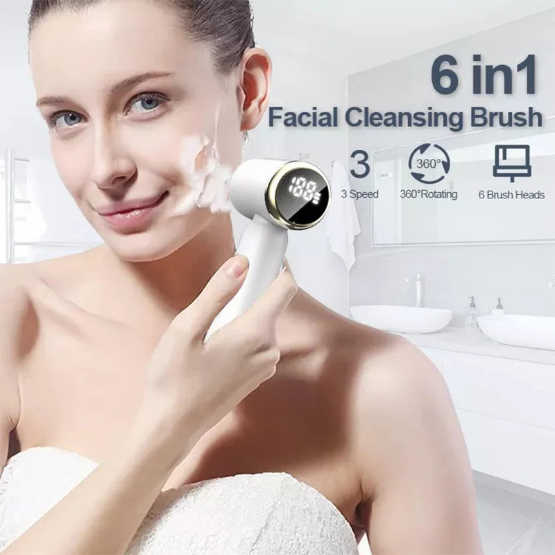 Six-In-One Cleansing Brush Face Wash Brush Clean Pores Exfoliating Silicone Facial Deep Pore Skin Care Scrub Cleanser Tool