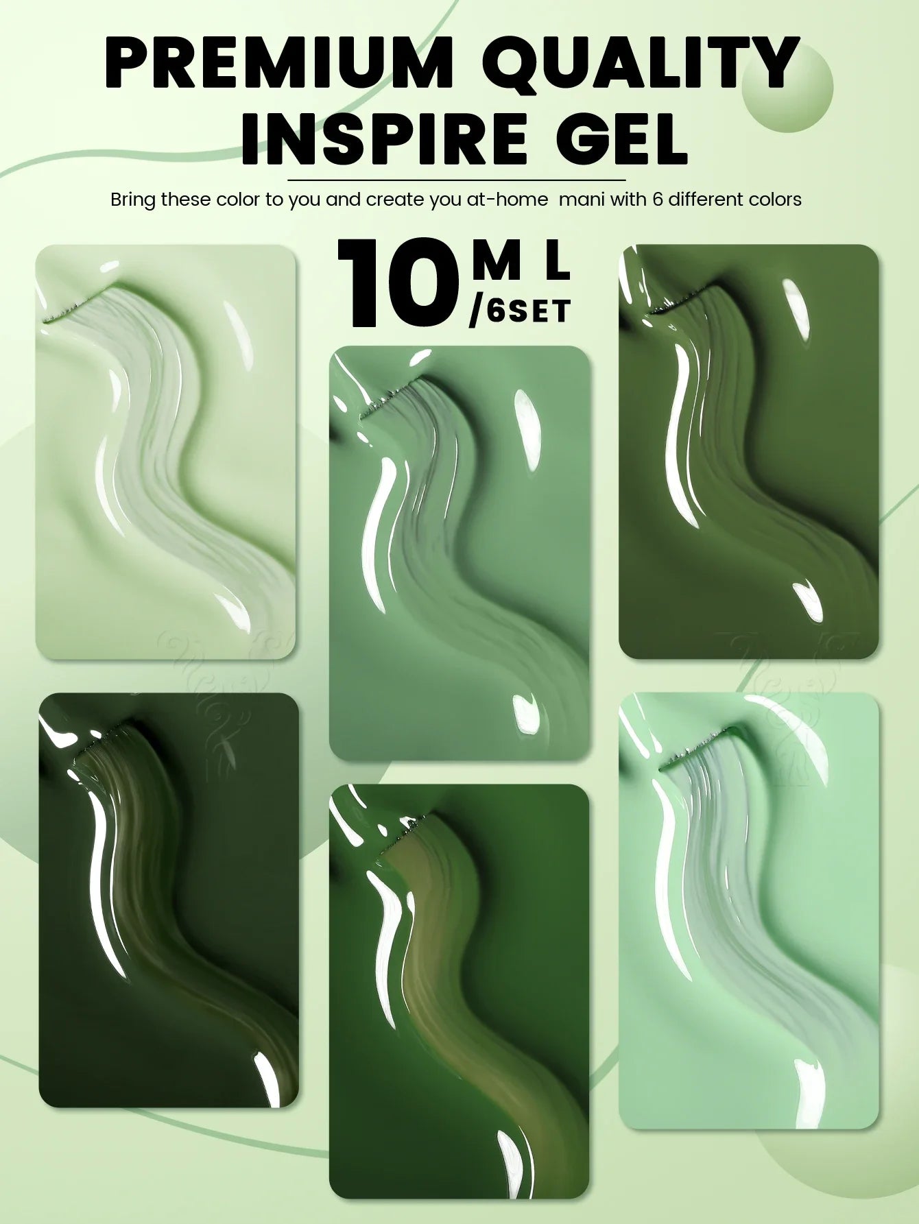 YOKEFELLOW Gel Nail Polish Set 10ml 6Pcs Green Soak Off UV LED Cure Gel Varnish for Nail Art Manicure DIY St. Patrick's Day