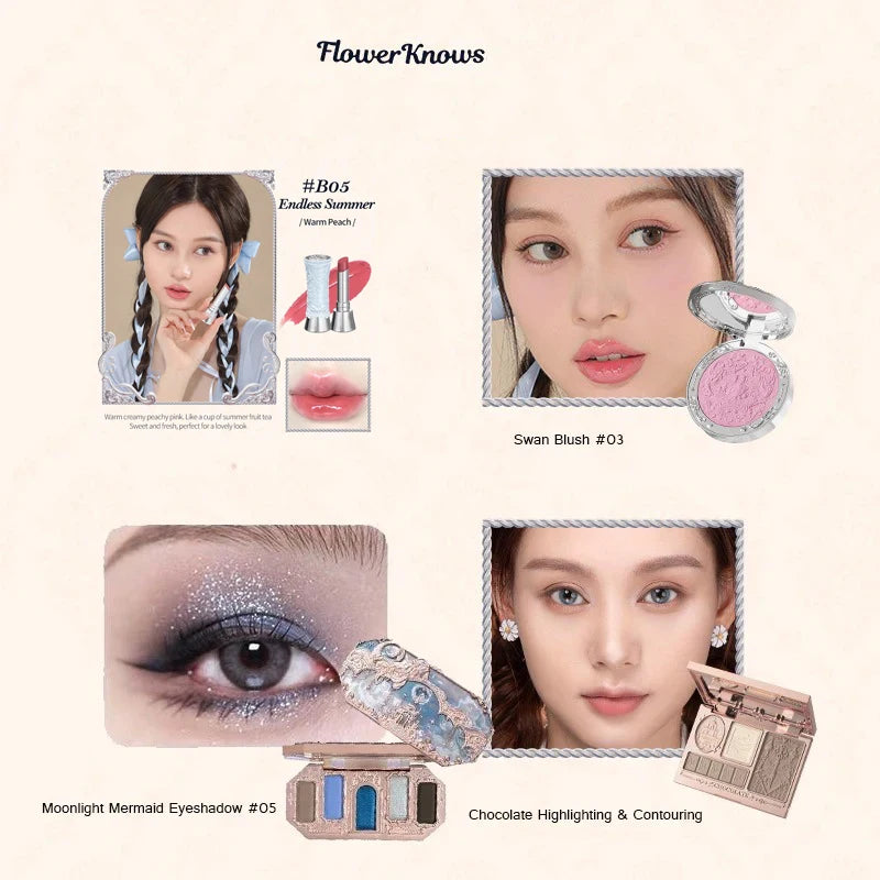 Flowerknows Make Up Sets Cosmetics Full Set Gift Box Makeup Kit Lip Glaze Matte Blush Powder Eye Shadow Highlighter Contour
