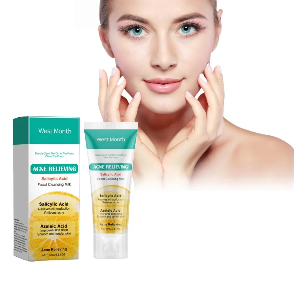 Salicylic acid facial cleanser for acne removal, cleansing, moisturizing, purifying pores, oil control, refreshing skincare