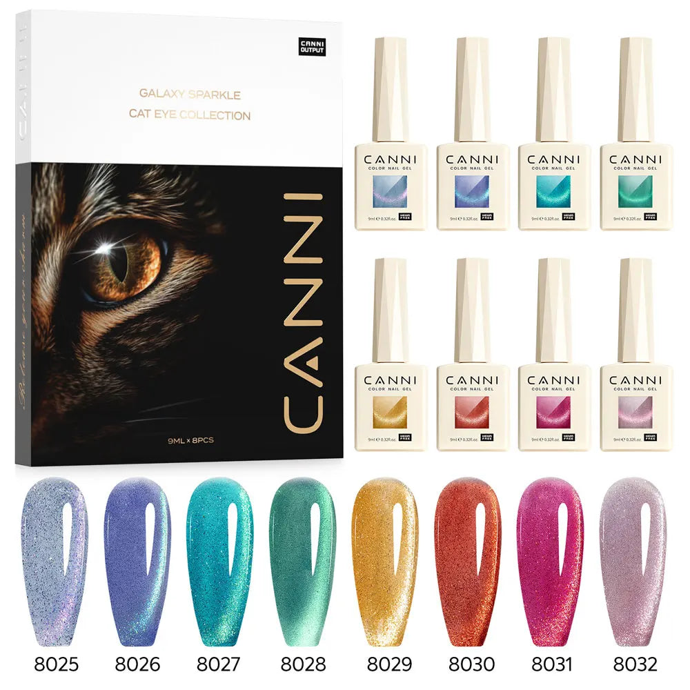 CANNI VIP Kit Hema Free Nail Gel Polish Crystal Cat Eye Sparkle Diamond Semi Permanent Soak Off UV LED Gel Varnish 9ml*8pcs