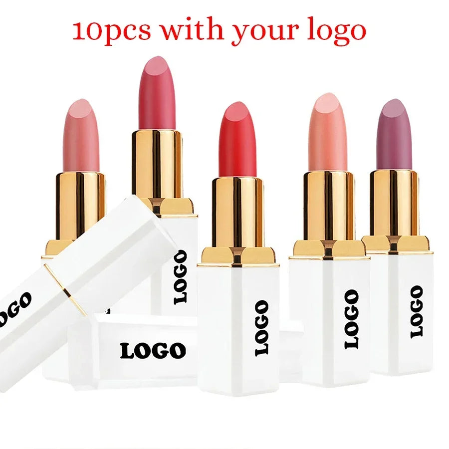 Private Labe 24-color Solid Lipstick Custom Logo White Square Tube Matte Lipsticks Bulk Waterproof Long-lasting Makeup Vegan