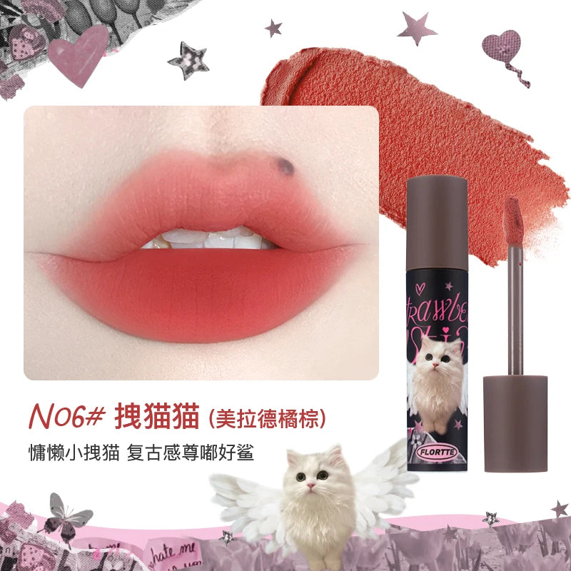 FLORTTE Matte Lipstick Velvet Lip Cream Matte Liquid Long-Lasting Wear Non-Stick Cup Not Fade Waterproof Lip Gloss