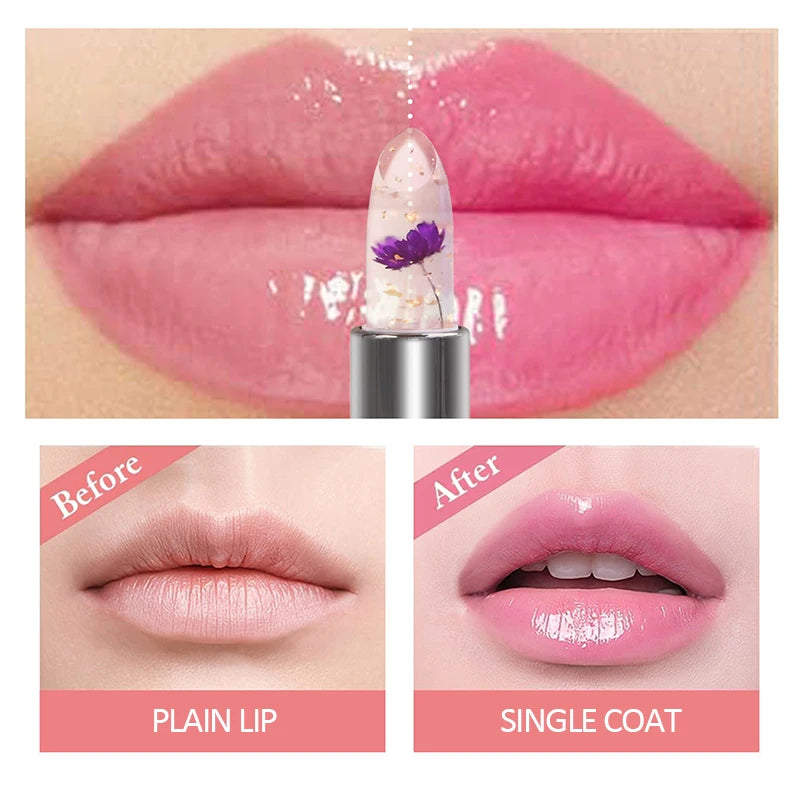 QCUG Crystal Flower Jelly Lipstick, Long Lasting Nutritious Lip Balm Lips Moisturizer Temperature Color Change Lip Gloss