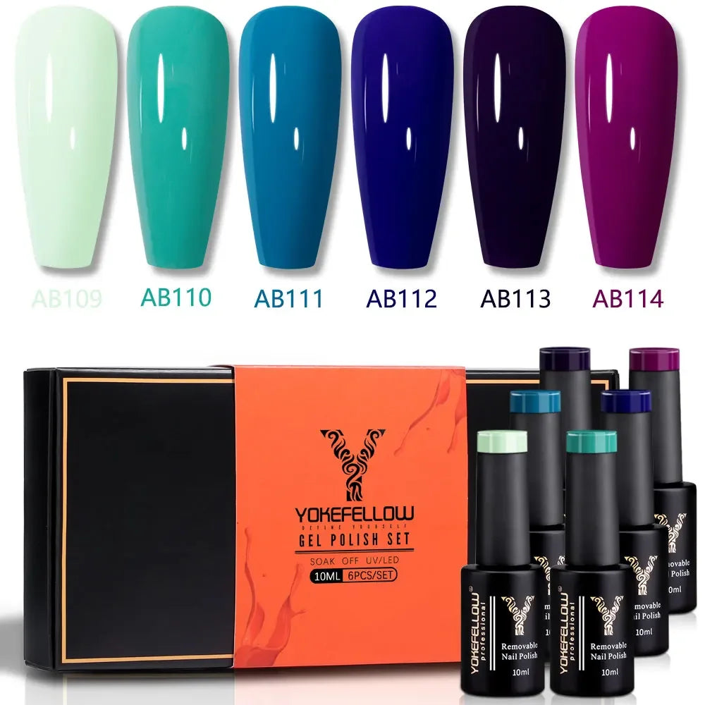 YOKEFELLOW 6Pcs Gel Nail Polish Set 10ML Summer Glitter Gel Polish Macaron Rainbow Colors 2024 Gel Polish Kit Trendy Nail Art