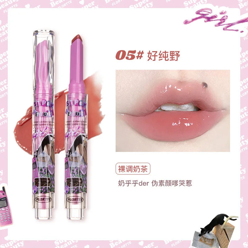 FLORTTE First Kiss Love Lipstick Pencil Lip Balm Mirror Shine Lip Glaze Lip Stick Korean Makeup Lipgloss
