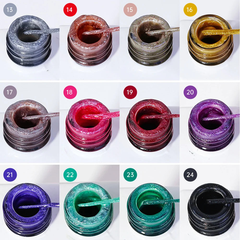 Neon Gel Nail Set Gel Pull Liner Glitter Nail Polish Kit UV/LED Fluorescent Color Gel DIY Manicure Painting Gel Nail Art Brushed