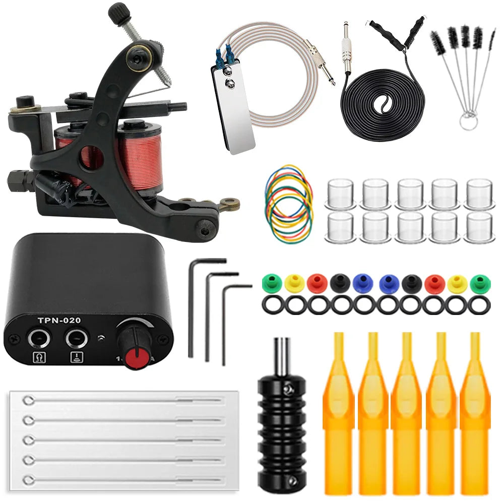 Complete Coil Tattoo Machine Kits Tattoo Gun Set with Power Supply Body Art Tools Permanent Makeup Tattoo Set for Beginner