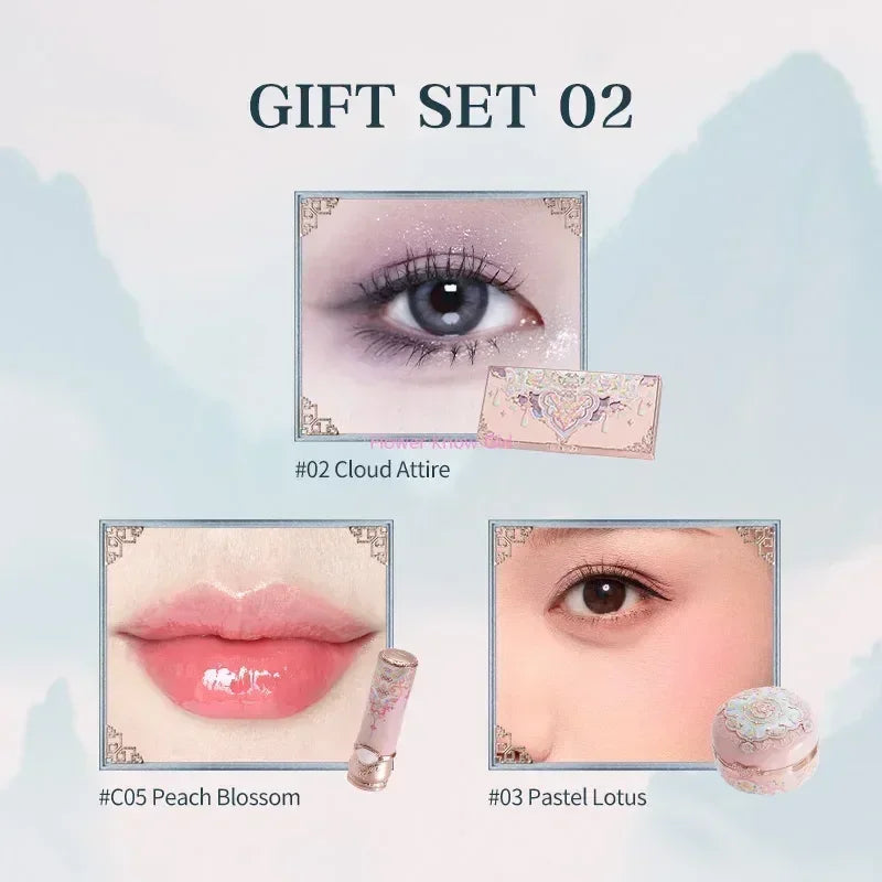 Flower Knows Butterfly Cloud Collar Collection Makeup Gift Set Includes Glitter Eyeshadow Blush Powder Lipstick makeup Bag