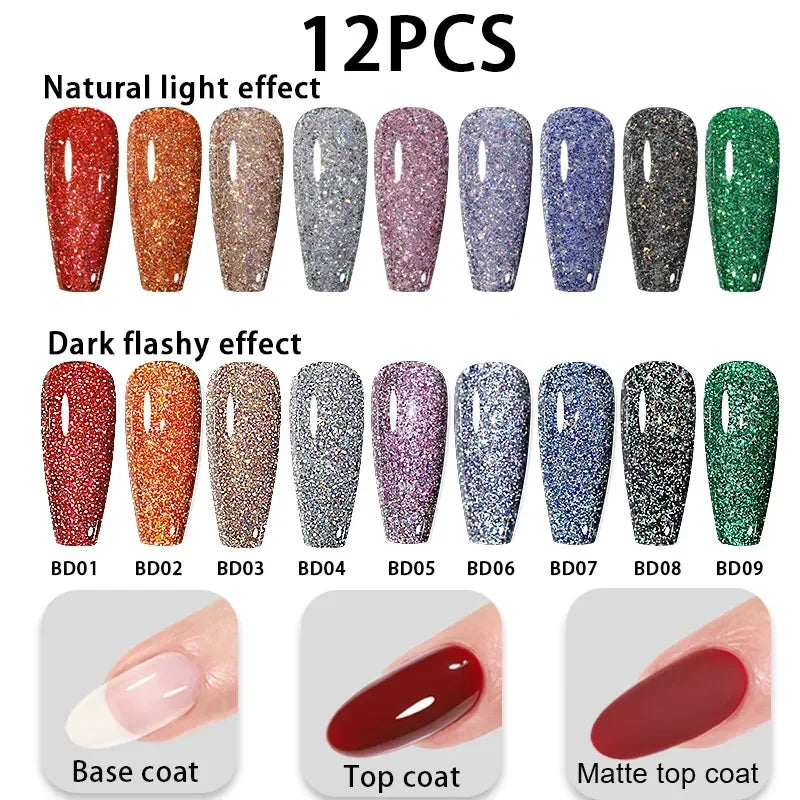 YOKEFELLOW 122 Colors Gel Nail Polish Set Pure Color Gel Soak Off   UV Led Gel Varnish Glitter Sequins Gel Nail Kits 10ML