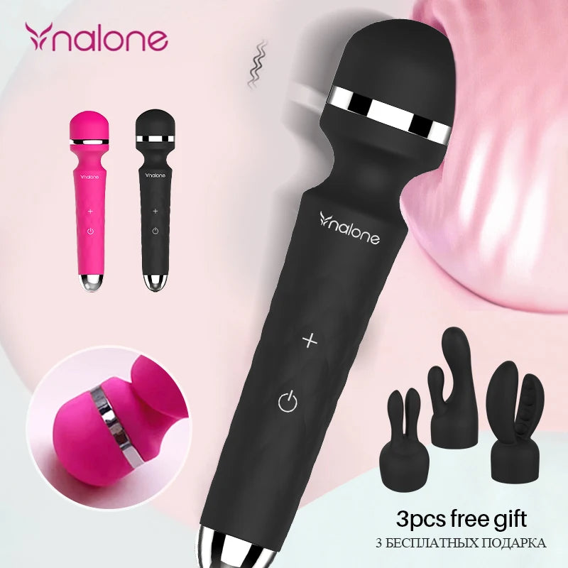 Nalone Powerful Vibrator 3 Nozzles USB Recharge Magic Wand