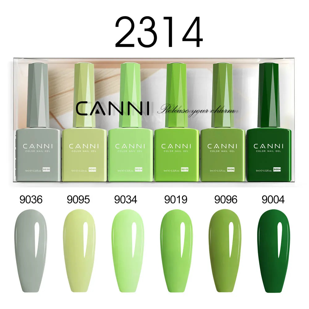 CANNI 6pcs/Lot 9ml HEMA FREE Green Nail Gel Polish UV LED Colorful Long-lasting Forest Fern Fusion Kit Nail Gel Colors Set-2314